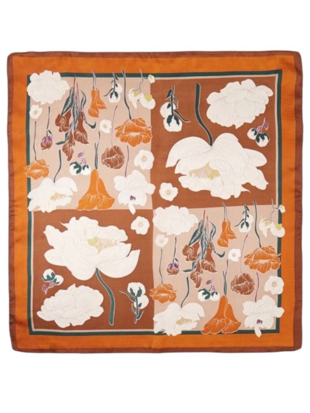 Garden Picnic Brown Square Satin Scarf (NWT)